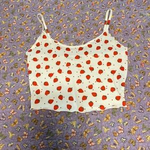 Shein Strawberry Print Tank Lettuce Edge